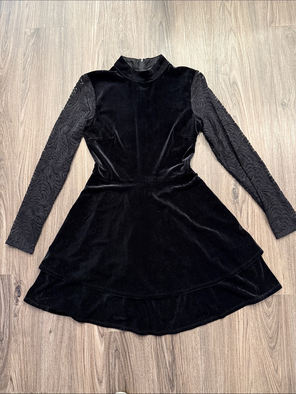 City Studio Black Velvet Long-Sleeve Fit & Flare Dress